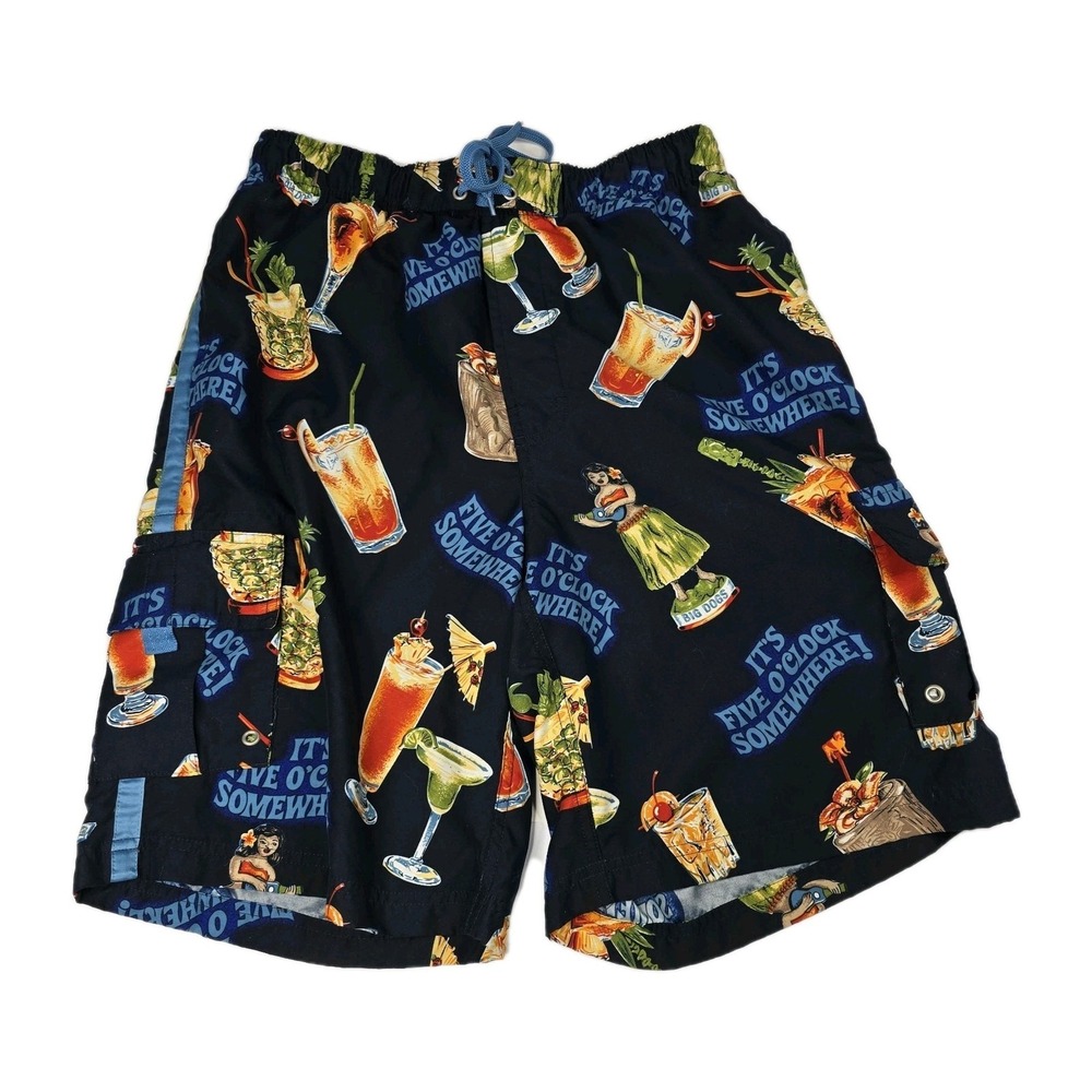 Big Dogs Blue Swim Trunks Board Short Men‎ Size S It's 5 O'clock Somewhere Beer